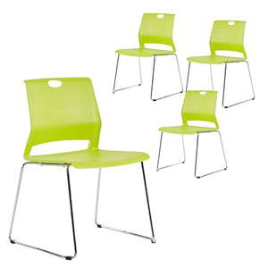 FULONG Stacking Chairs Set of 4, Durable Plastic Seat, Green Chairs for Library, Conference Room