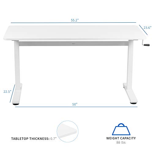 VIVO Height Adjustable 55 x 24 inch Standing Desk, Hand Crank Sit Stand Home Office Workstation with Frame and Table Top, White, DESK-M55TW