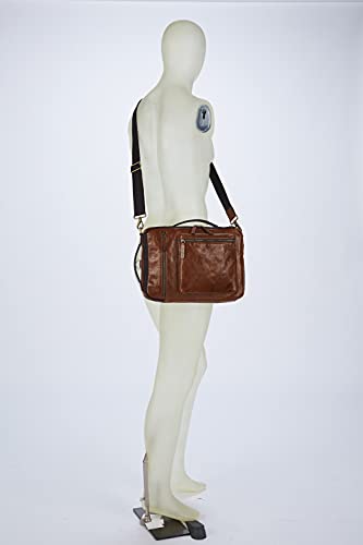 Fossil Men's Buckner Leather Small Convertible Travel Backpack and Briefcase Messenger Bag, Cognac