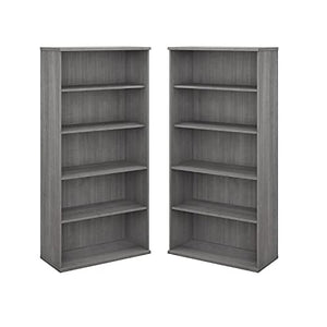 Home Square Platinum Gray 5 Shelf Engineered Wood Bookcase Set (Set of 2)