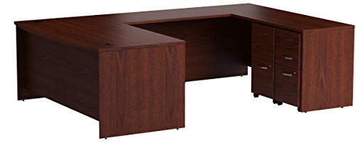 Bush Business Furniture SRC043MASU Series C 72W x 36D Bow Front U Shaped Desk with Mobile File Cabinets, Mahogany