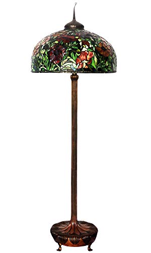 HT Tiffany Style Poppy Flower Floor Lamp 28" Stained Glass Shade 6-Light Bronze Base