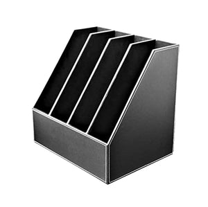 WFJDC Business Leather Quadruple File Holder Column Frame Shelf Desktop Storage Frame Book Office Supplies (Color : Black)