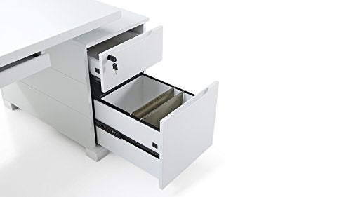 Ford Executive Modern Desk with Filing Cabinets - White Matte Finish