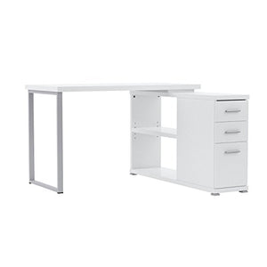 Monarch Specialties Computer L-Shaped-Left or Right Set Up-Contemporary Style Corner Desk with Open Shelves and Drawers, 48" L, White