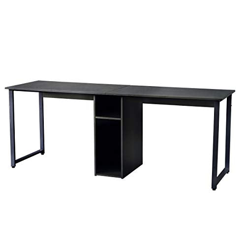 Home Office Desk 2-Person Office Desk, Large Double Workstation Desk Writing Desk with Storage Dual Study Desk 2-Person Computer Desk, Home Desk Writing Desk with Shared Storage, Easy Assembly (Black)