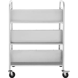 VEVOR Library Book Cart, 200lbs Capacity, Double Sided with Lockable Wheels, White