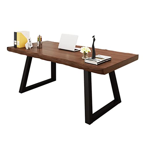 Solid Wood Computer Desk with Wrought Iron Legs, Easy to Install, 200x68x75cm