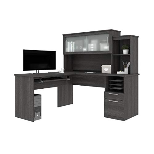 Bestar, Dayton Collection, Executive Office L-Shaped Desk with Pedestal and Hutch
