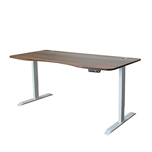 Caesar Hardware A-63C Ergonomic 63-in 3 Memory Buttons LED Electric Automatic Height Adjustable Sit to Stand Curved Work Office Desk with White Legs, Dark Walnut