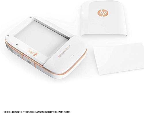 HP Sprocket 2-in-1 Portable Photo Printer & Instant Camera, print social media photos on 2x3" sticky-backed paper (2FB96A), 2:1 White, 4.8 x 3 x 1.1