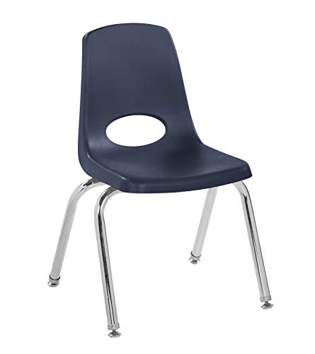 Factory Direct Partners - 10364-NV -10364 14" School Stack Chair, Stacking Student Seat with Chromed Steel Legs and Nylon Swivel Glides; for in-Home Learning or Classroom - Navy (6-Pack)