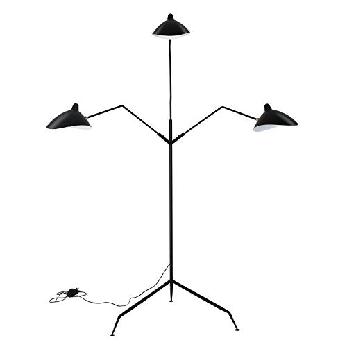 Scandinavian Style 3 Rotating Arms Carbonized Steel Black Mid Century Floor Lamp
