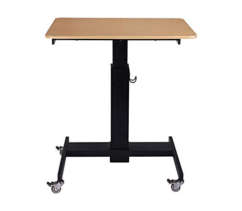 Rocelco 28" Height Adjustable Mobile School Standing Desk - Quick Sit Stand Up Home Computer Workstation - Gas Spring Assist Office Laptop Riser Cart - Wood Grain (R MSD-28)