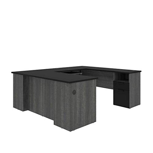 Bestar Norma 71W U or L-Shaped Desk in Black & Bark Gray