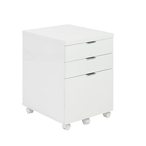 Eurø Style Gilbert High Gloss Lacquered Mobile Filing Cabinet, White