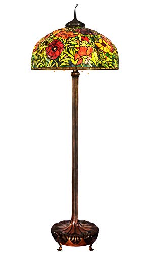 HT Tiffany Style Poppy Flower Floor Lamp 28" Stained Glass Shade 6-Light Bronze Base