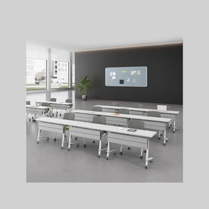 NIZAME Portable Office Table with Storage, Rolling Computer Workstation - White, 140 * 50 * 75cm