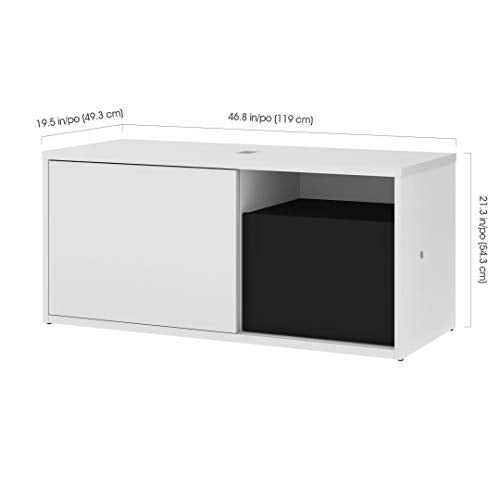Bestar Pro-Vega L-Shaped Standing Desk with Credenza, 81W, White & Black