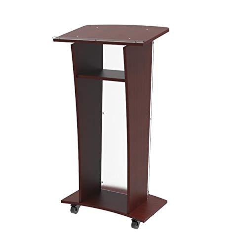 FixtureDisplays Wood Podium with Frost Acrylic Front Panel, 46" Tall Pulpit Lectern - Easy Assembly Required 1803-5