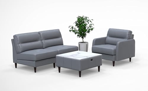 BREAKtime 3 Person Waiting Reception Lounge Chairs Set with Charging Tables - Model 8135 (Graphite Gray Leather)