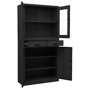 YPWRENH Office Cabinet Anthracite Steel & Glass 35.4"x15.7"x70.9