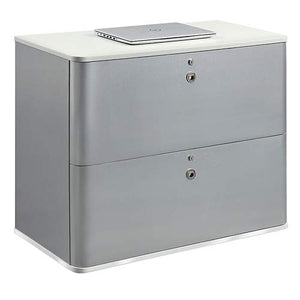 Brilliant 37"W Two Drawer Lateral File Pearl White Laminate Top/Brushed Silver Laminate Body