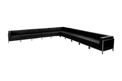 Offex Black Leather 11 Piece Sectional Reception Furniture Set