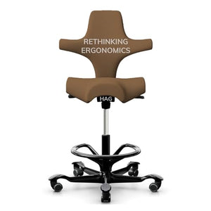 Rethinking Ergonomics HAG Capisco Adjustable Standing Desk Chair - Black/Camel Leather - 22.5”-32”H