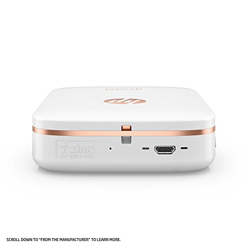 HP Sprocket Portable Photo Printer, Print Social Media Photos on 2x3 Sticky-Backed Paper - White (Renewed)