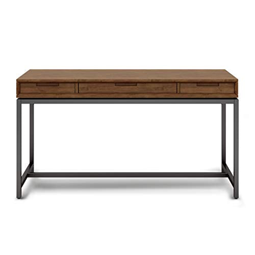 SIMPLIHOME Banting SOLID WOOD and Metal Modern Industrial 60 inch Wide Home Office Desk, Writing Table, Workstation, Study Table Furniture in Medium Saddle Brown with 2 Drawerss