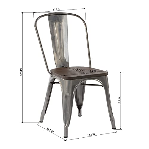FurnitureR Metal Dining Chairs Set of 4 - Outdoor/Indoor Trattoria Stackable Chairs - Chic Industrial Bar Chairs - Coffee, 300 LBS