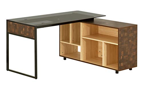 Techni Mobili L-Shape Corner Desk with Multiple Storage, Oak