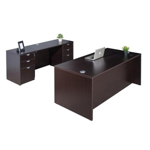 Boss Office Products Holland Executive Desk and Credenza Set, 66" with Dual File Storage Pedestals - Mocha