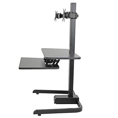 AdvanceUp Electric Ergonomic Standing Desk Converter Riser, 2 Tier with Dual Swivel Monitor Mount Black, Motorized Height Adjustable Stand Up Computer Station, 33lbs Capacity