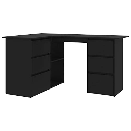 vidaXL Computer Desk, Corner Desk, Simple Style Desk,Workstation Office Desk Writing,Computer Desk with Storage Locker, Space-Saving, Easy to Assemble, 57.1"x39.4"x29.9" Chipboard