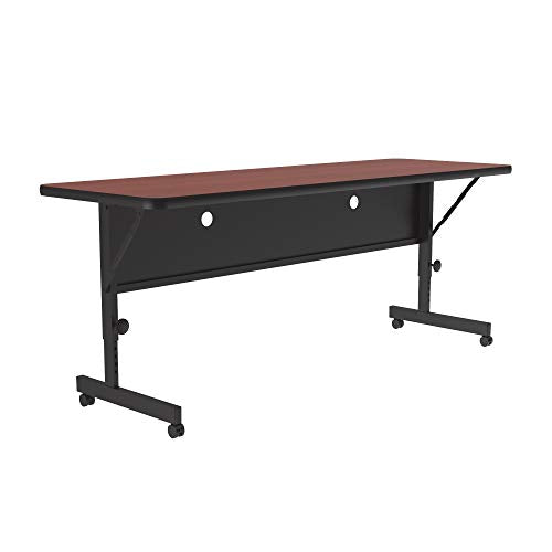 Correll 24"x60" Deluxe Flip Top Table, Cherry HP Laminate Top, Adjustable Height Work Station, Castors, Folds Flat & Nests (FT2460-21)