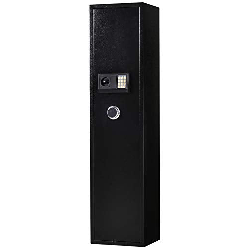 HOMCOM 56" Steel Electronic 5 Rifle Gun Safe Security Cabinet w/Digital Keypad, Keys,Padded Interior- Black