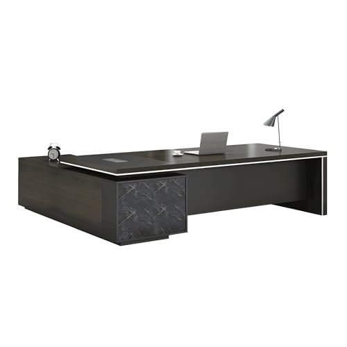 XINDAR Modern L-Shape Executive Wood Office Desk with Pedestal Base (94.5" x 70.9" x 29.5")