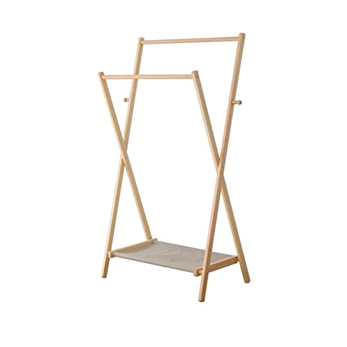 BinOxy Free Standing Wood Coat Rack Double Rod Hanging Clothes Rack - Heavy Duty (Size: L)