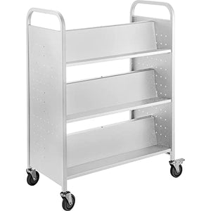 VEVOR Library Cart, 200LBS Rolling Book Cart with Lockable Wheels, White