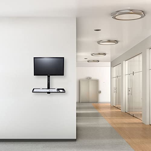 VersaTables Fixed Wall Mount Computer Station | Made in USA | Adjustable Height Monitor & Keyboard Workstation| Sit or Stand Desk | Minimalist | Black