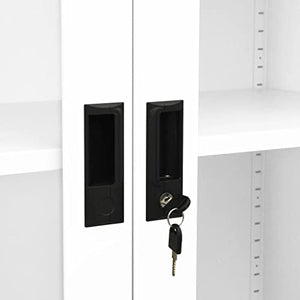 vidaXL White Steel and Tempered Glass Scandinavian Style Office Cabinet with Adjustable Shelves and Lock - 35.4"x15.7"x70.9