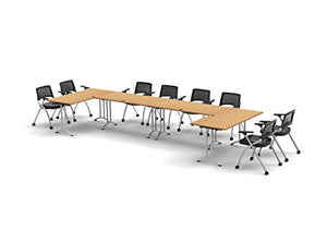 Team Tables Folding Training Tables Set with Task Chairs - 12pc Beech Color, Model 7412