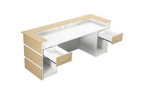 Casa Mare Wood Office Reception Desk Counter with Drawers | Cable Grommet Holes | Chrome Handles | Telescopic Rails | Logo Option | Front Table Furniture