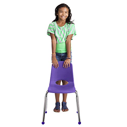 Factory Direct Partners FDP 16" School Stack Chair, Stacking Student Chairs with Chromed Steel Legs and Ball Glides - Purple (6-Pack), 10367-PU