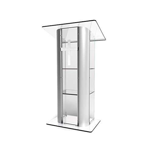 FixtureDisplays Clear Acrylic Podium with Stainless Steel Sides and White Christian Cross