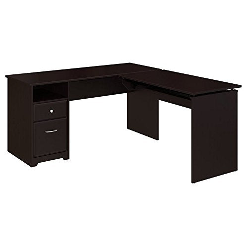 Bush Furniture Cabot 60W 3 Position L Shaped Sit to Stand Desk in Espresso Oak