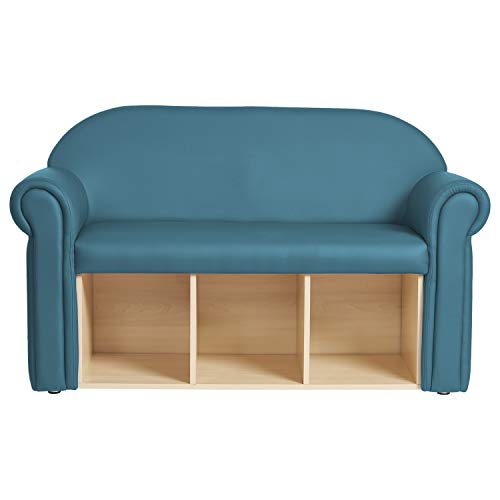 FDP Little Lux Upholstered Kids Sofa with Storage Compartments and Woven Baskets, Plush Furniture for Children Rooms - Teal