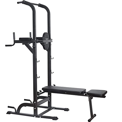 baodanla Power Tower with Weight Bench, Pull Up Bar Dip Station, Height Adjustable Pull Up Tower for Home Gym Strength Training Exercise Workout Equipment, Support Up to 400LBS